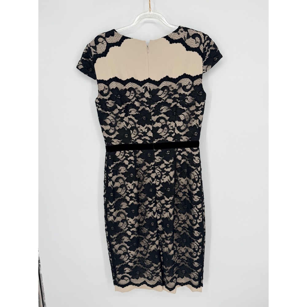 Antonio Melani Black Cream Floral Lace Cap Sleeve Sheath‎ Dress Size 4 - Picture 7 of 14